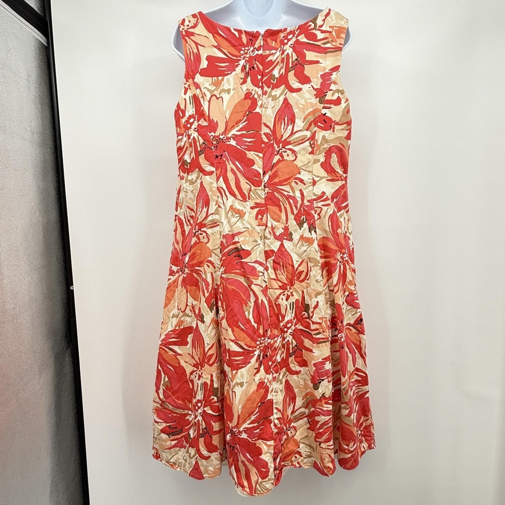 Coldwater Creek Dress Womens W18 Red Beige Floral Sleeveless Lined Cotton Blend - Picture 3 of 10